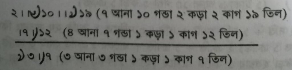আনা, গণ্ডা, কড়া, ক্রান্তি/কাগ একসাথে লিখার নিয়ম 